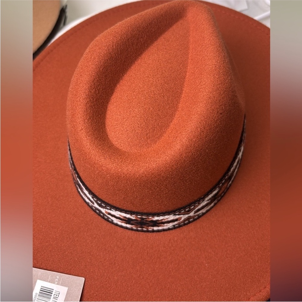 Rust Fedora style Hat Southwestern Patterned Band Stagecoach Wide Brim - Picture 4 of 8